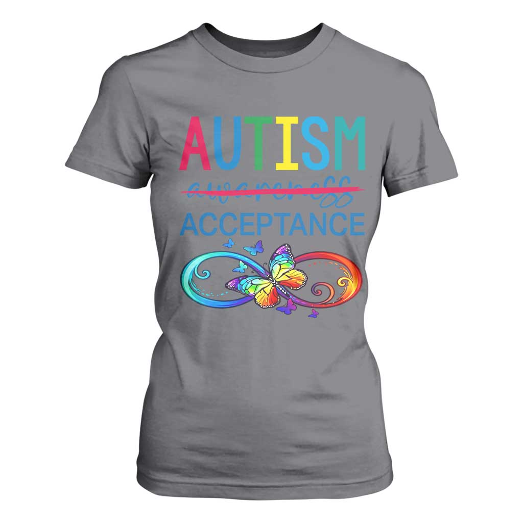 Autism Acceptance T Shirt For Women Neurodivergent Support Infinity Butterfly Symbol
