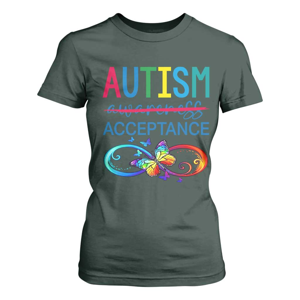 Autism Acceptance T Shirt For Women Neurodivergent Support Infinity Butterfly Symbol