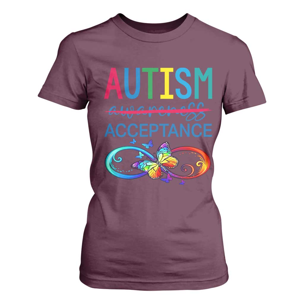 Autism Acceptance T Shirt For Women Neurodivergent Support Infinity Butterfly Symbol