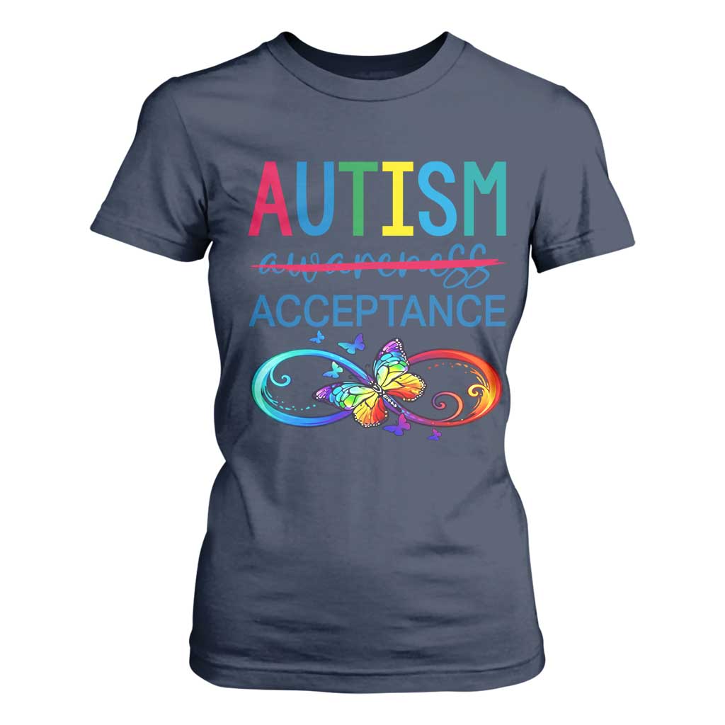 Autism Acceptance T Shirt For Women Neurodivergent Support Infinity Butterfly Symbol