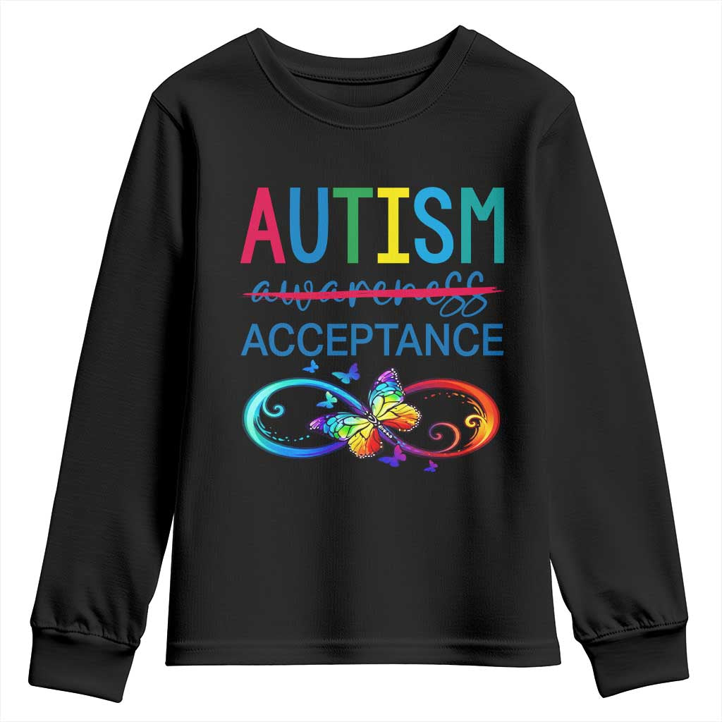 Autism Acceptance Youth Sweatshirt Neurodivergent Support Infinity Butterfly Symbol