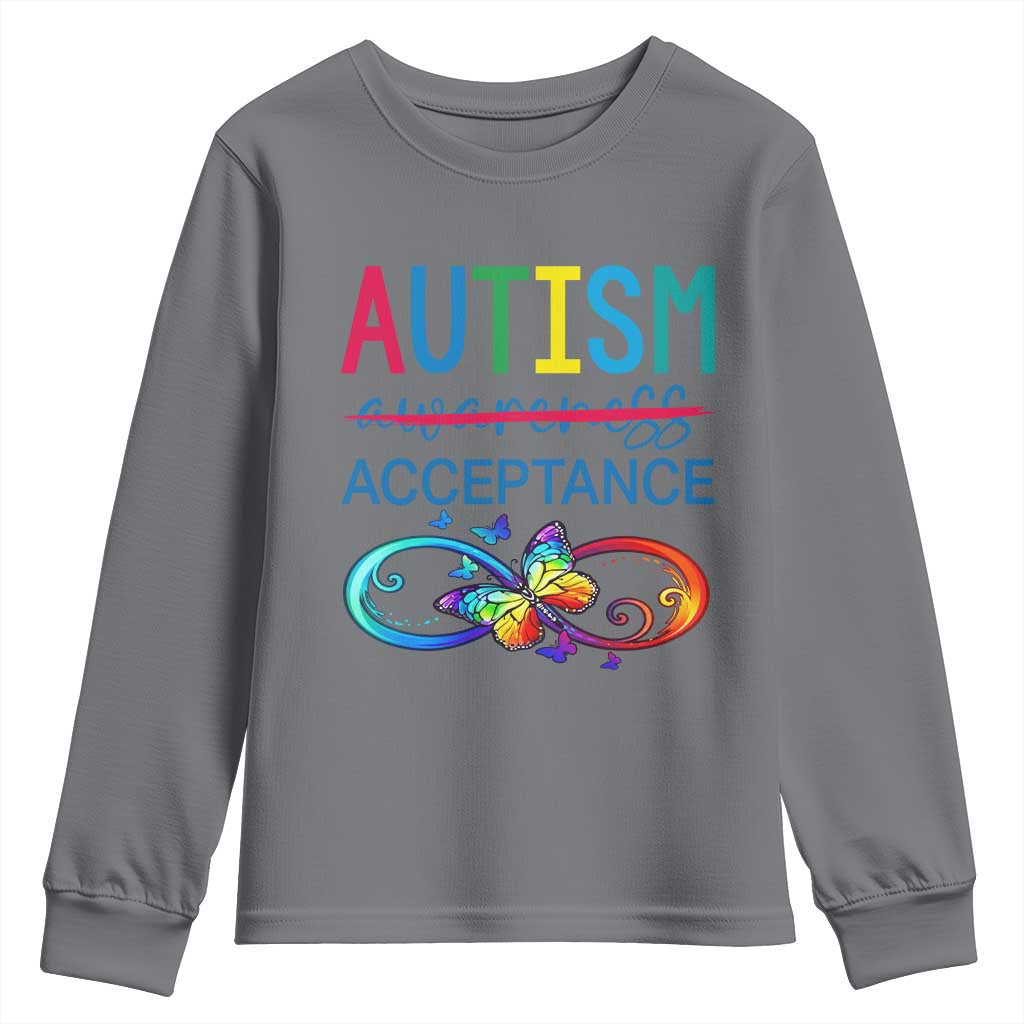 Autism Acceptance Youth Sweatshirt Neurodivergent Support Infinity Butterfly Symbol