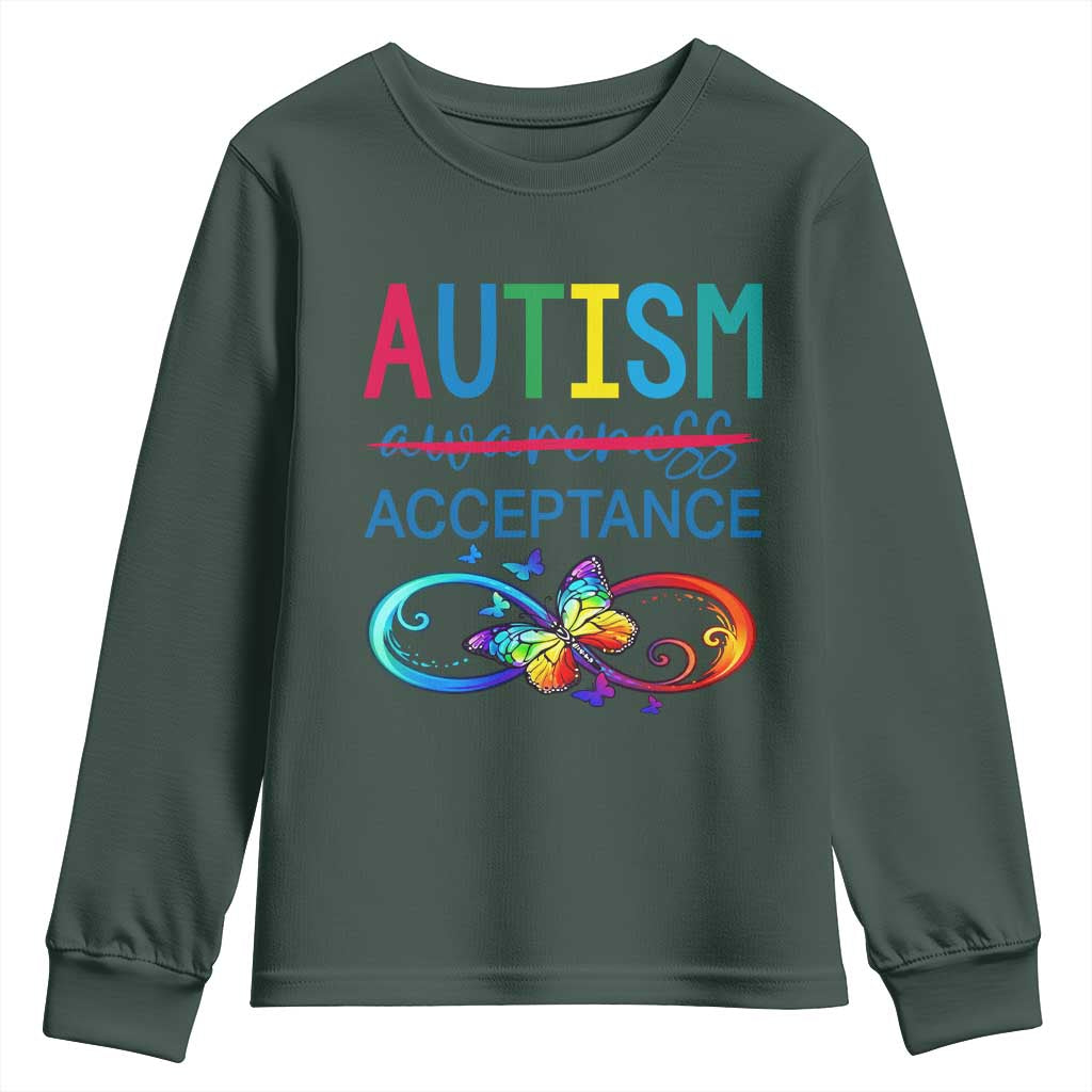 Autism Acceptance Youth Sweatshirt Neurodivergent Support Infinity Butterfly Symbol