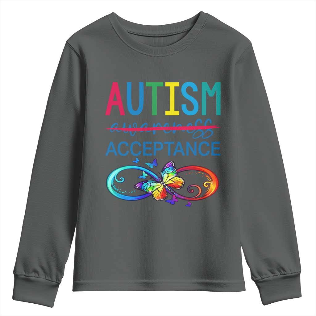 Autism Acceptance Youth Sweatshirt Neurodivergent Support Infinity Butterfly Symbol