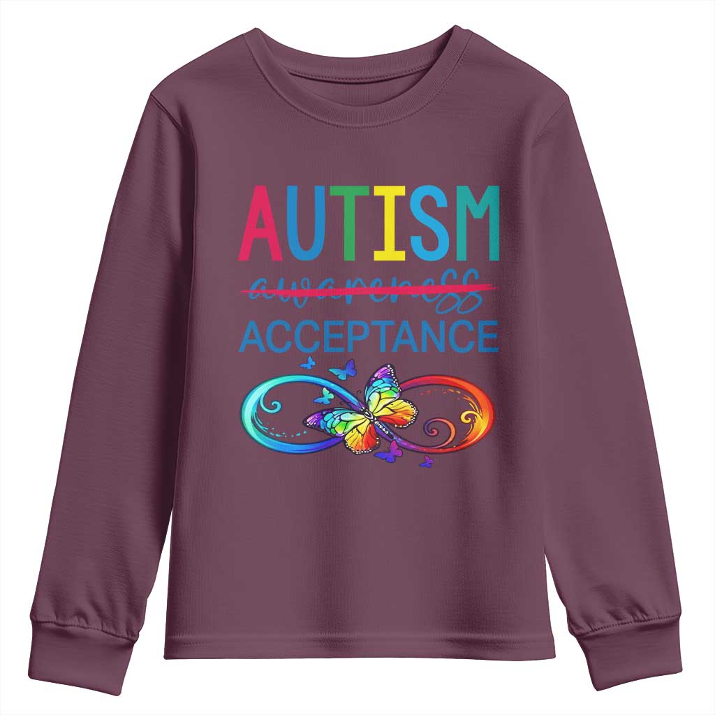 Autism Acceptance Youth Sweatshirt Neurodivergent Support Infinity Butterfly Symbol