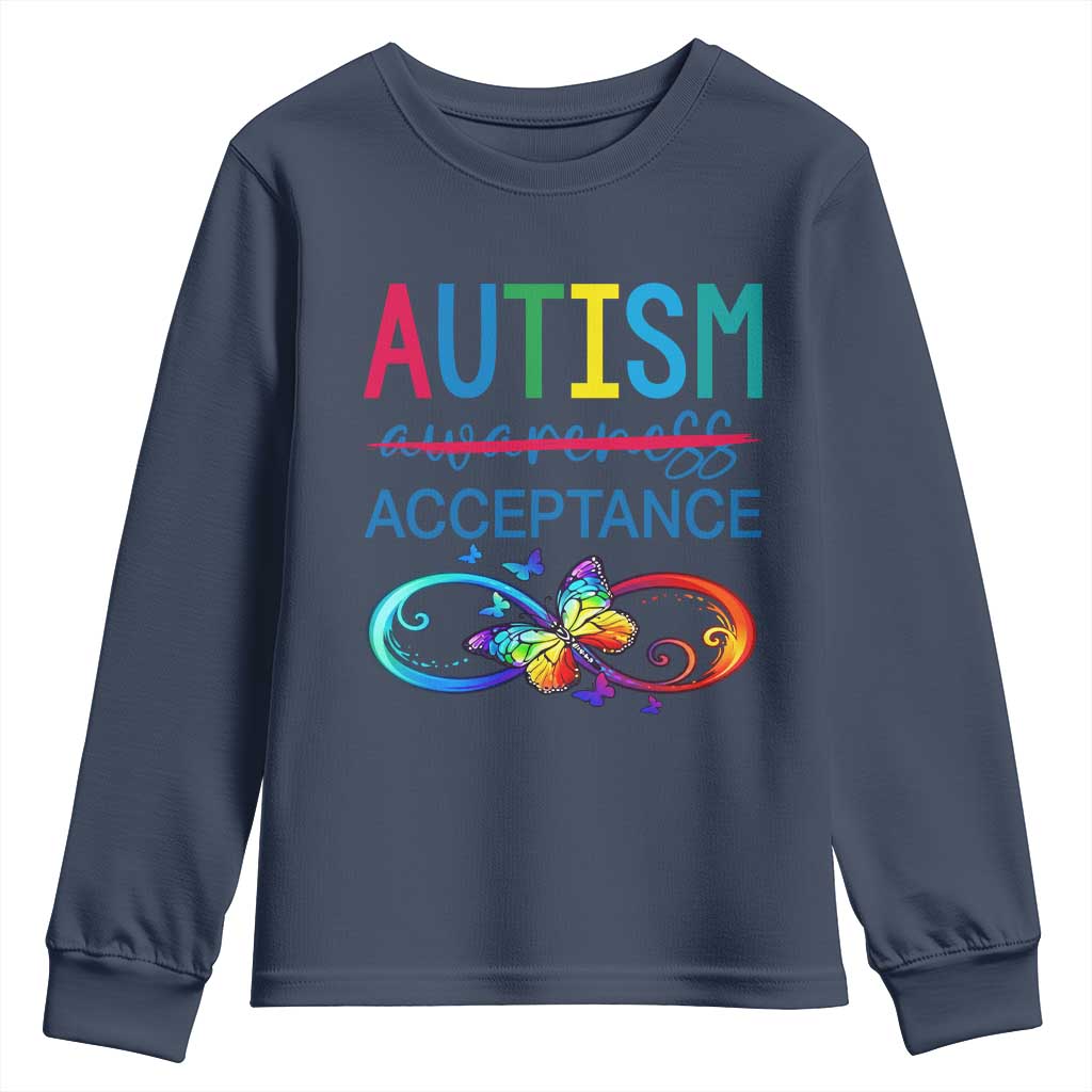 Autism Acceptance Youth Sweatshirt Neurodivergent Support Infinity Butterfly Symbol