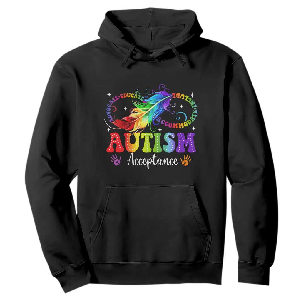 Autism Acceptance Hoodie Neurodivergent Support Rainbow Feather Infinity Symbol