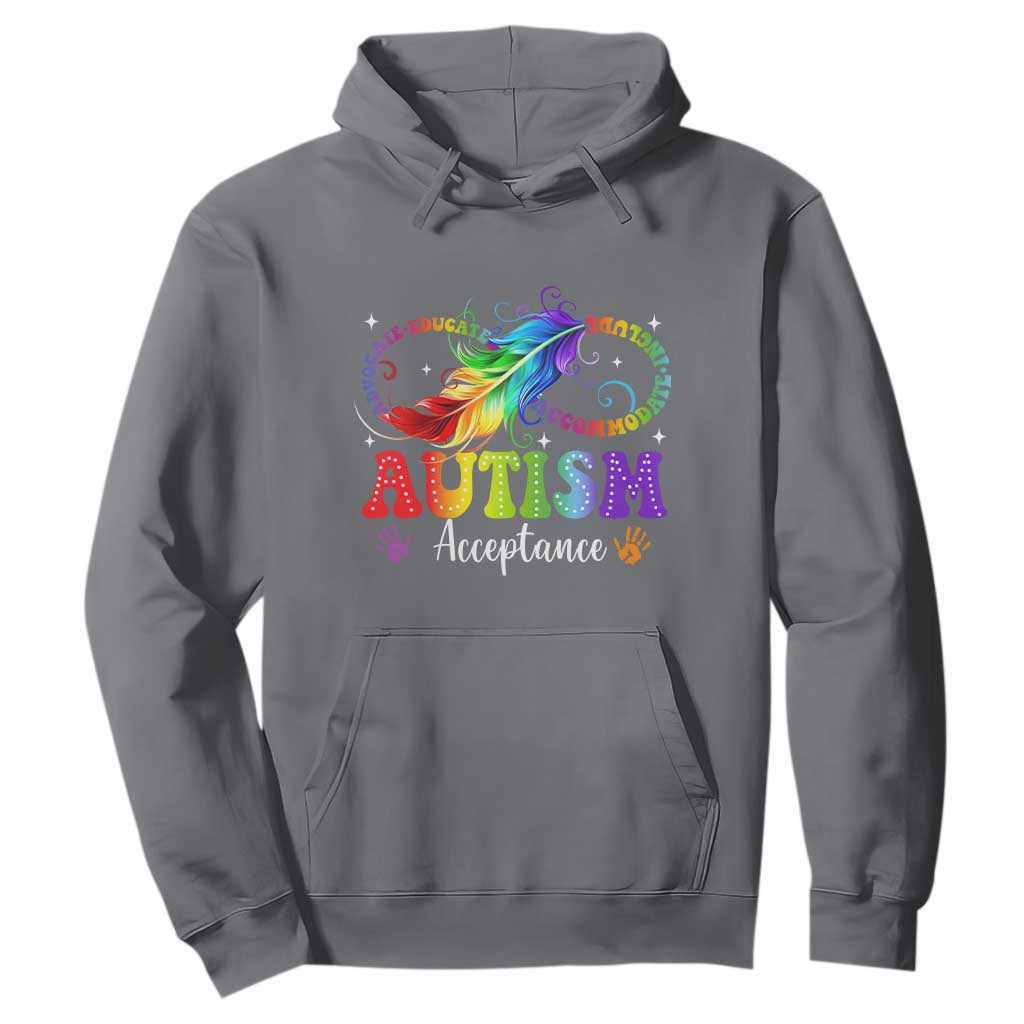 Autism Acceptance Hoodie Neurodivergent Support Rainbow Feather Infinity Symbol