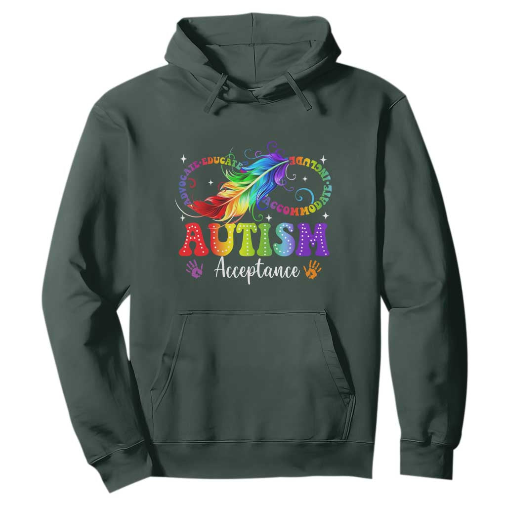 Autism Acceptance Hoodie Neurodivergent Support Rainbow Feather Infinity Symbol