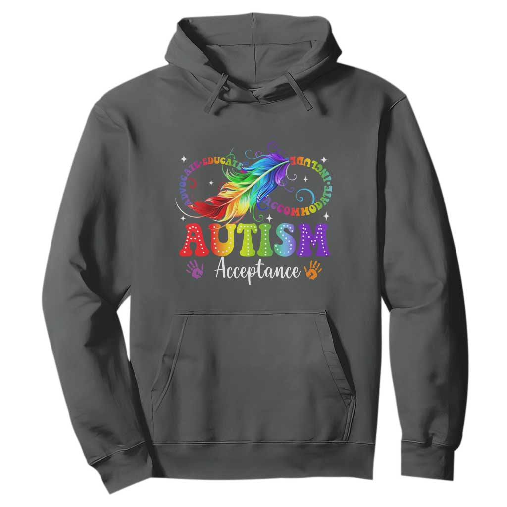 Autism Acceptance Hoodie Neurodivergent Support Rainbow Feather Infinity Symbol