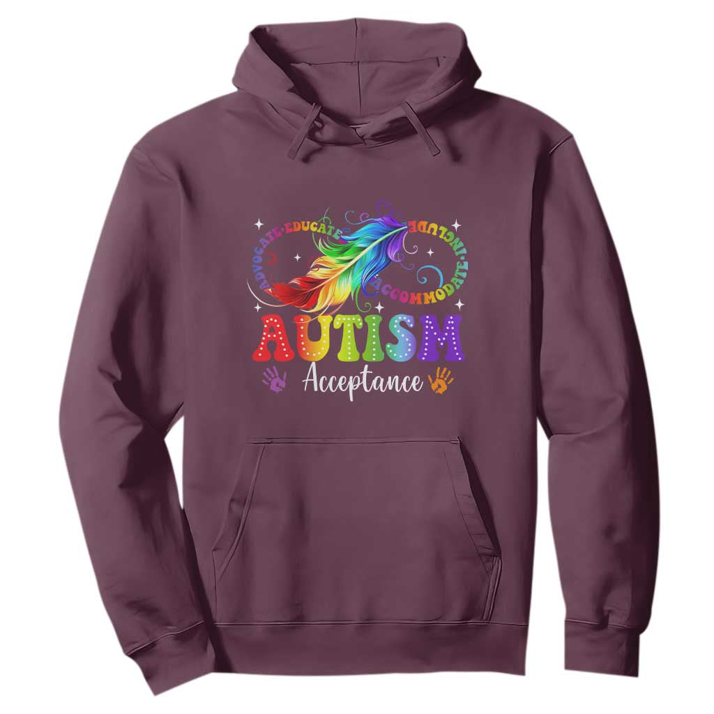 Autism Acceptance Hoodie Neurodivergent Support Rainbow Feather Infinity Symbol