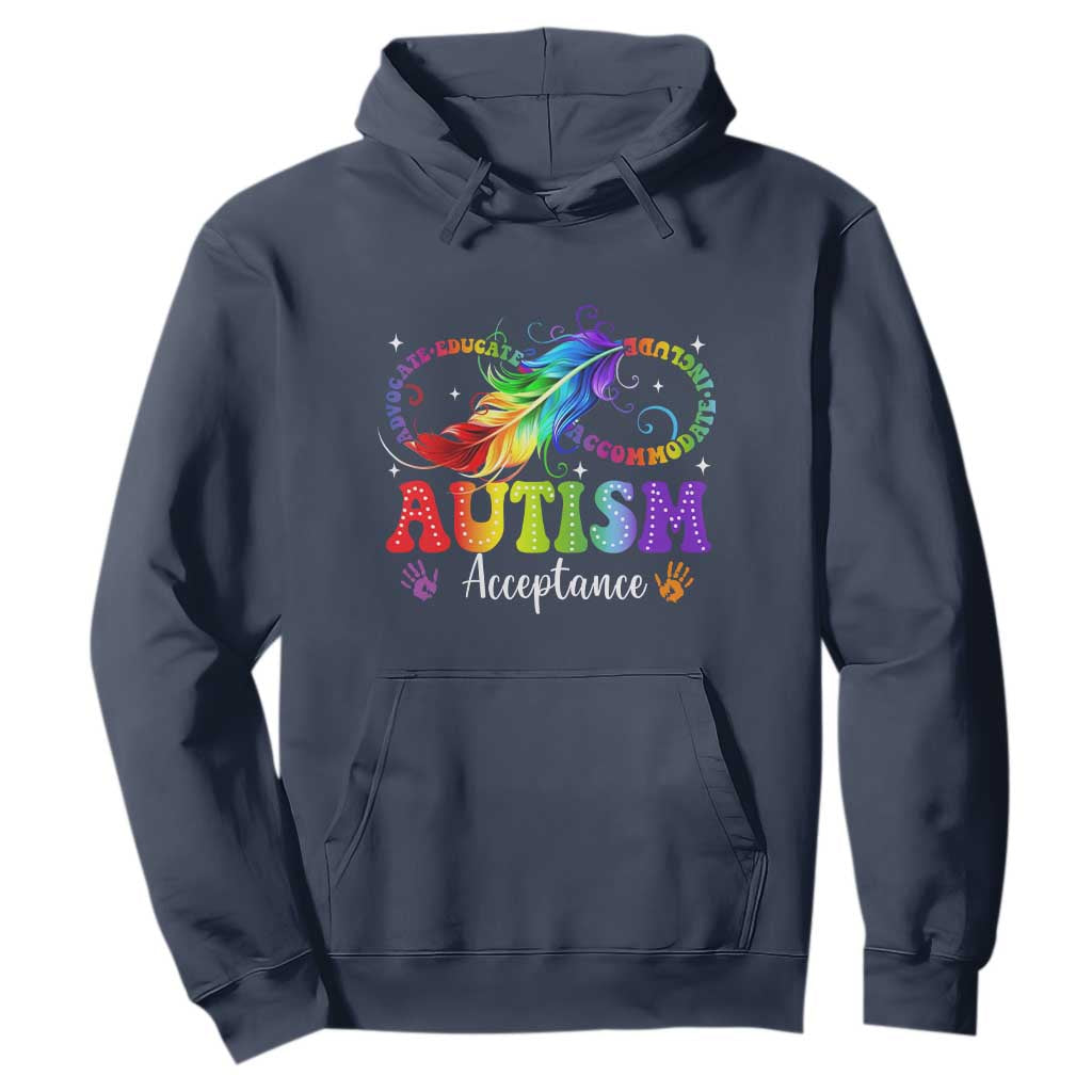 Autism Acceptance Hoodie Neurodivergent Support Rainbow Feather Infinity Symbol