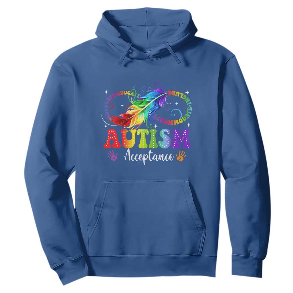 Autism Acceptance Hoodie Neurodivergent Support Rainbow Feather Infinity Symbol