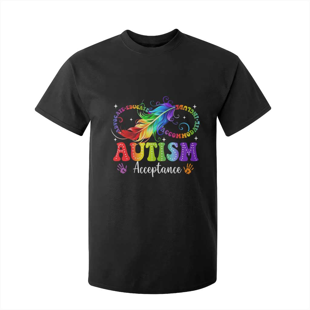 Autism Acceptance T Shirt For Kid Neurodivergent Support Rainbow Feather Infinity Symbol