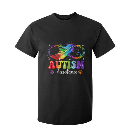 Autism Acceptance T Shirt For Kid Neurodivergent Support Rainbow Feather Infinity Symbol