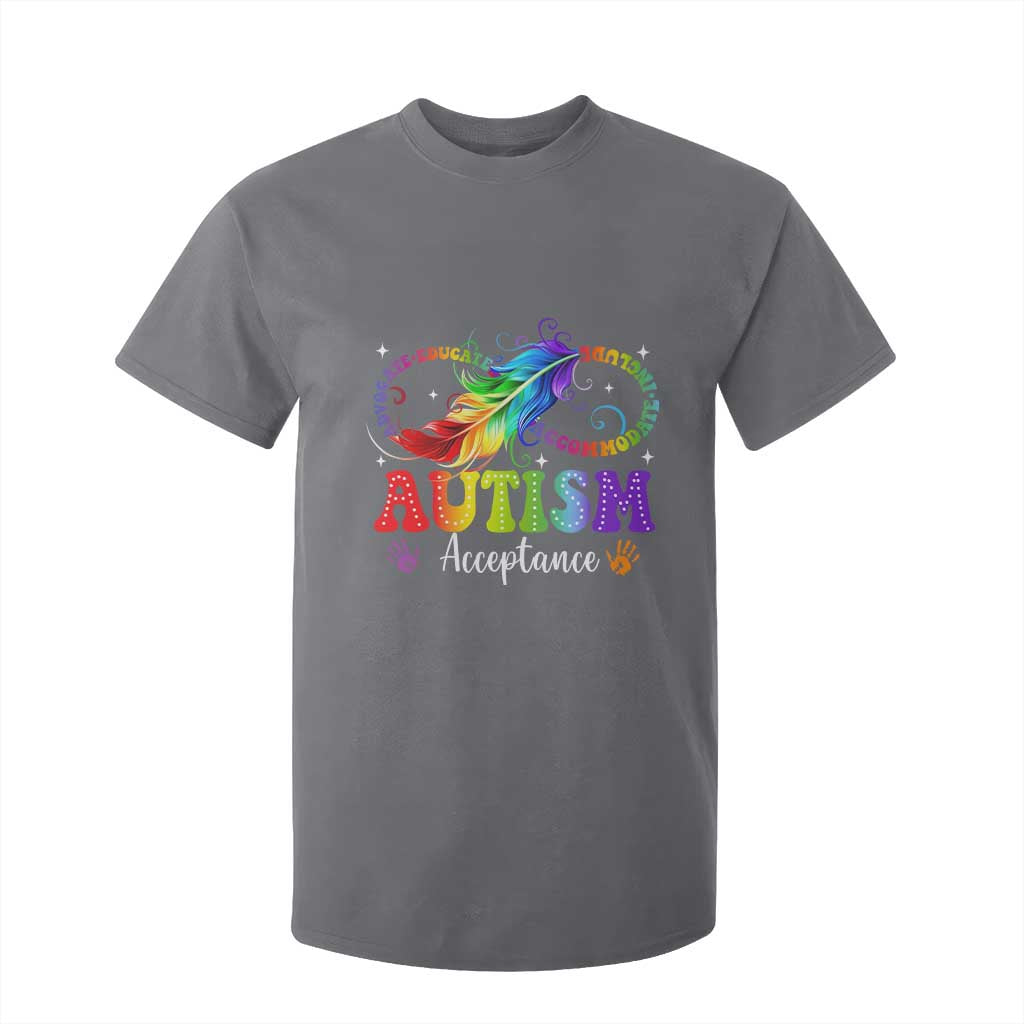 Autism Acceptance T Shirt For Kid Neurodivergent Support Rainbow Feather Infinity Symbol