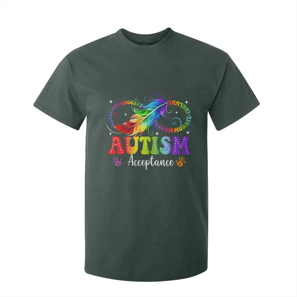 Autism Acceptance T Shirt For Kid Neurodivergent Support Rainbow Feather Infinity Symbol