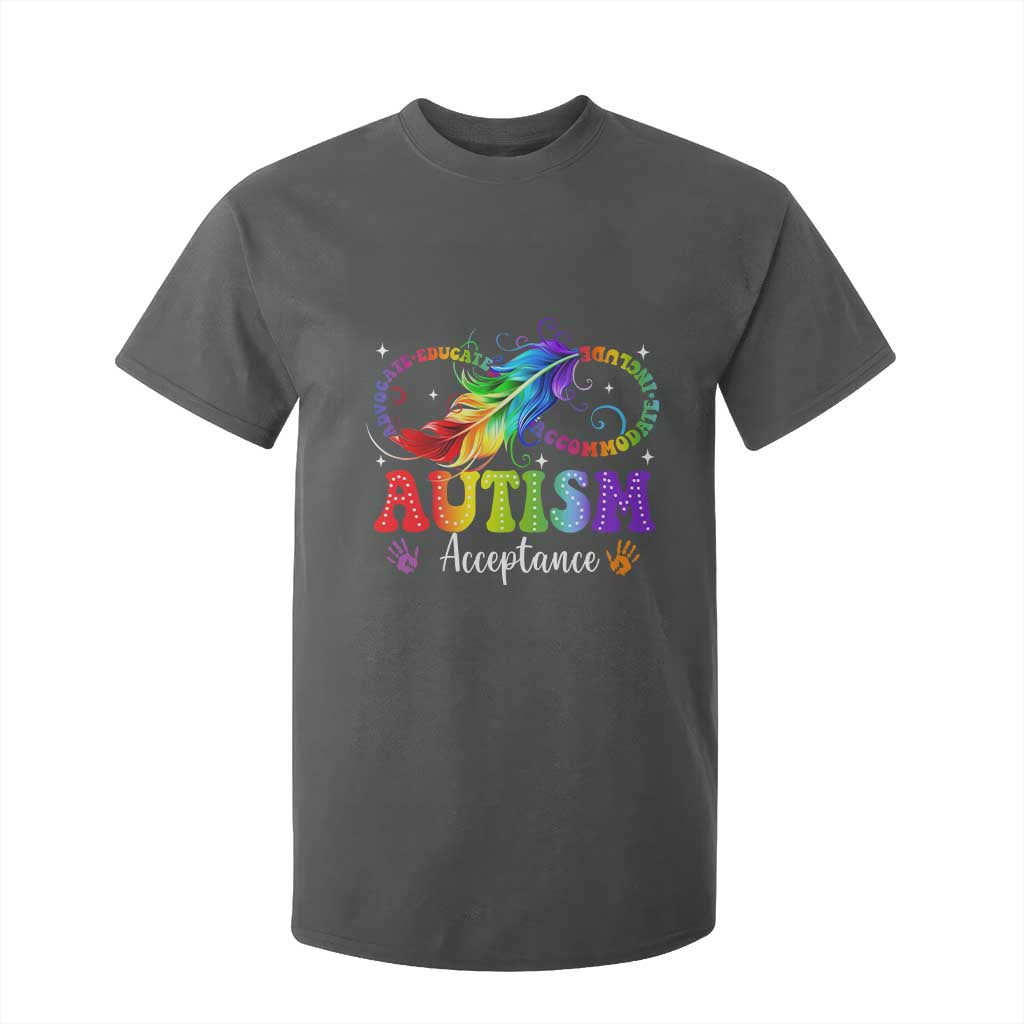 Autism Acceptance T Shirt For Kid Neurodivergent Support Rainbow Feather Infinity Symbol