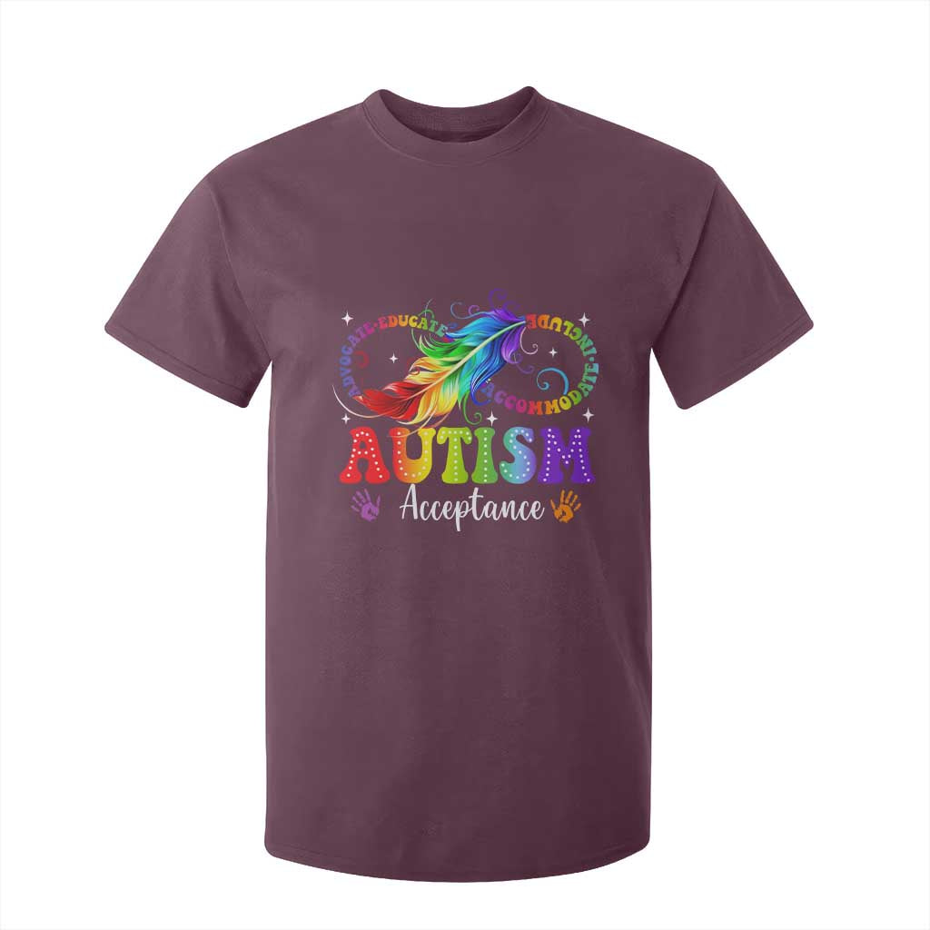 Autism Acceptance T Shirt For Kid Neurodivergent Support Rainbow Feather Infinity Symbol