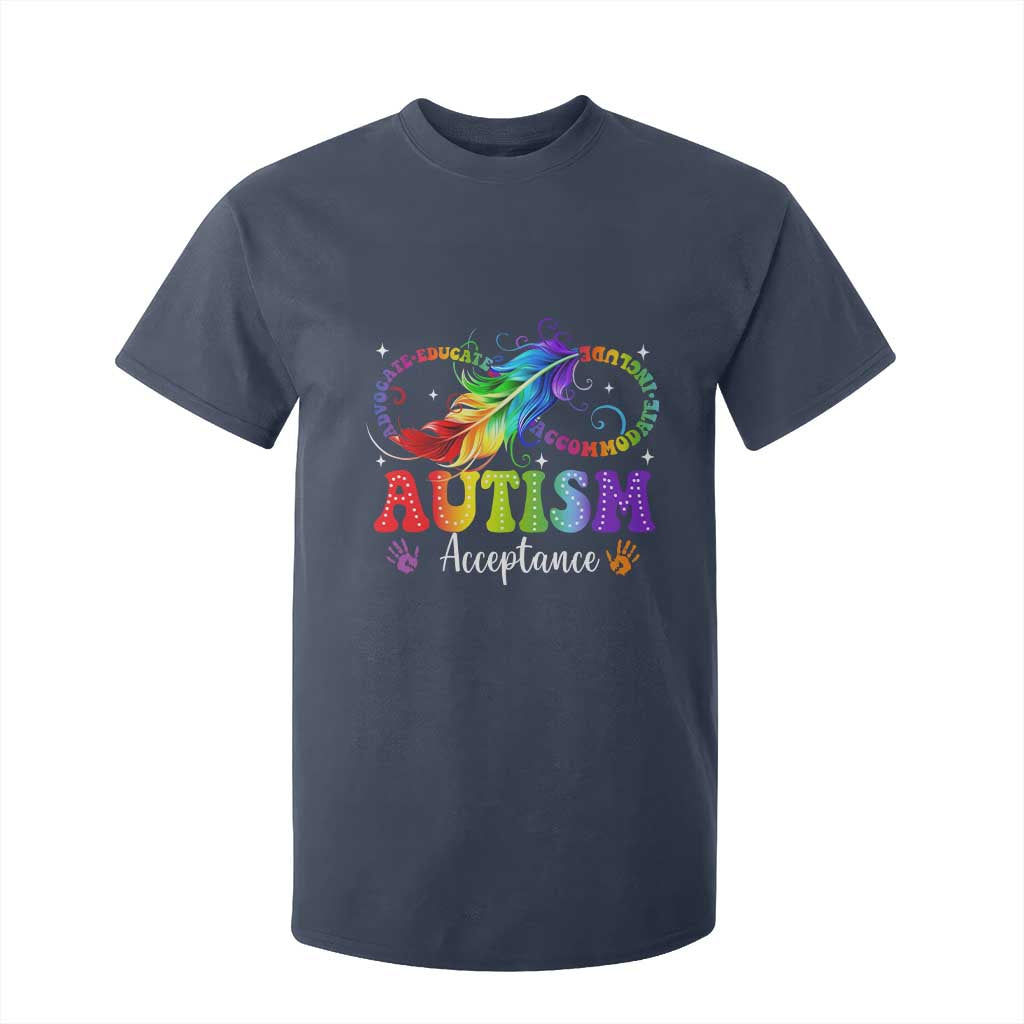 Autism Acceptance T Shirt For Kid Neurodivergent Support Rainbow Feather Infinity Symbol