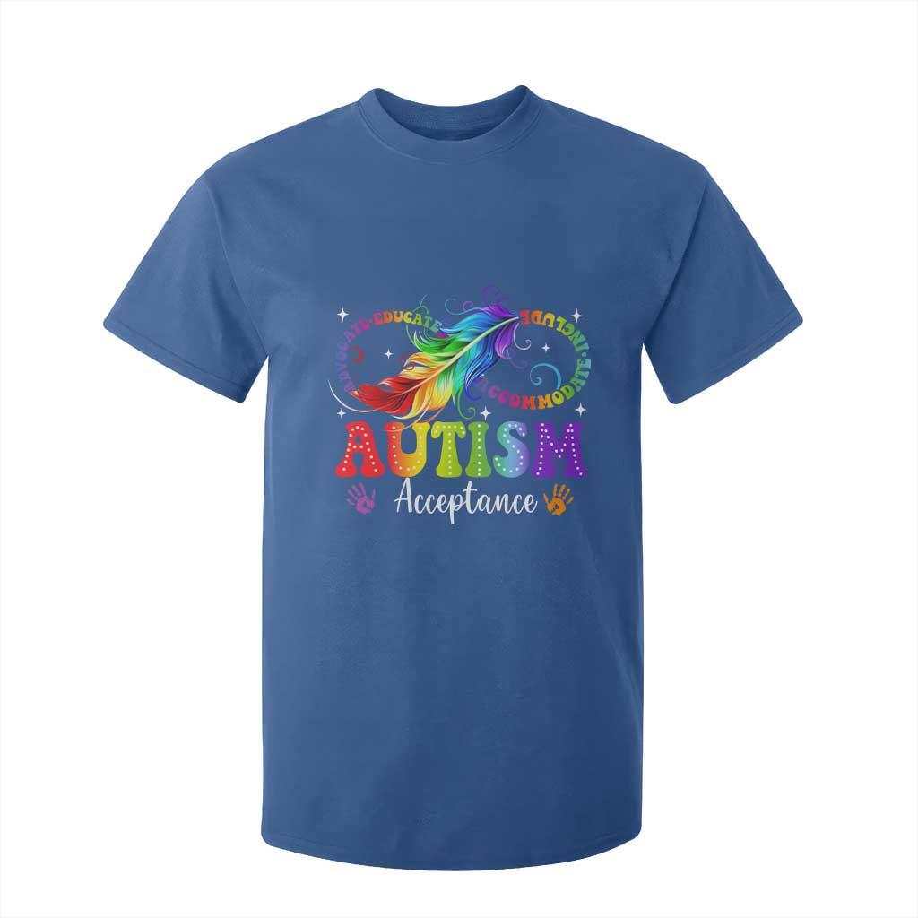 Autism Acceptance T Shirt For Kid Neurodivergent Support Rainbow Feather Infinity Symbol