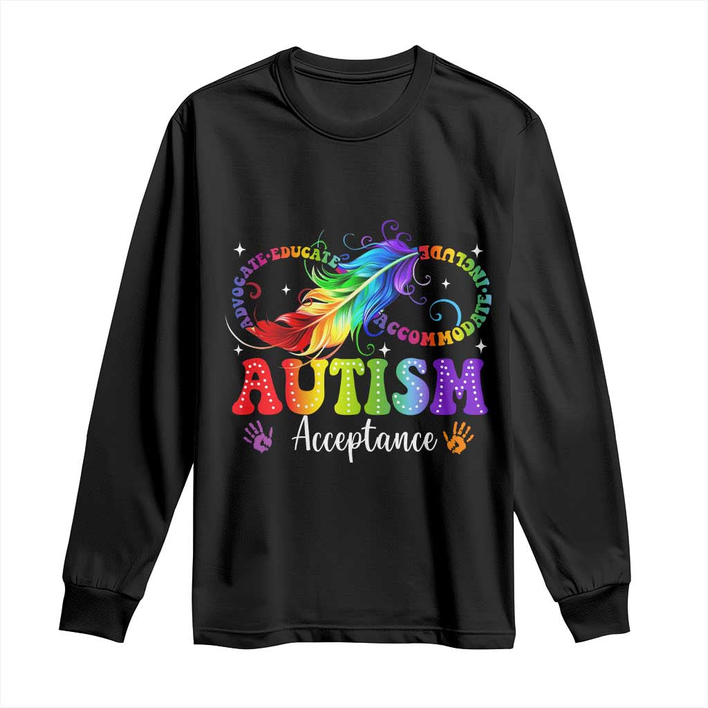 Autism Acceptance Long Sleeve Shirt Neurodivergent Support Rainbow Feather Infinity Symbol