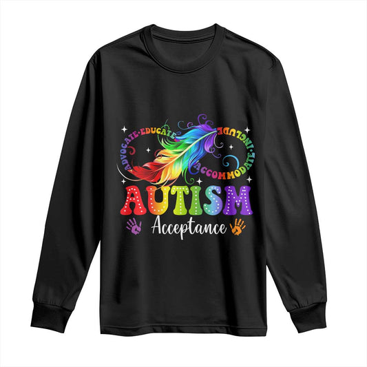 Autism Acceptance Long Sleeve Shirt Neurodivergent Support Rainbow Feather Infinity Symbol