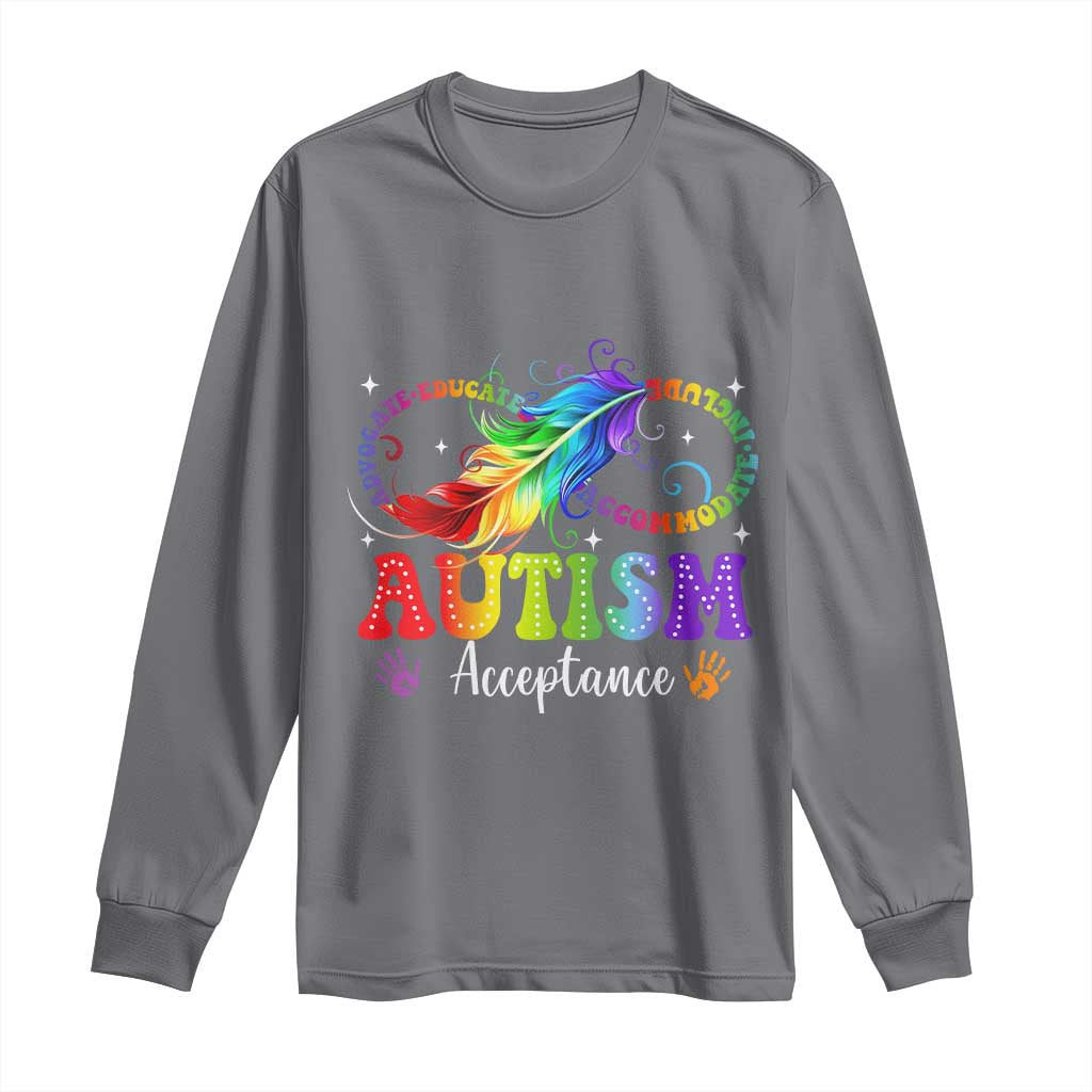 Autism Acceptance Long Sleeve Shirt Neurodivergent Support Rainbow Feather Infinity Symbol