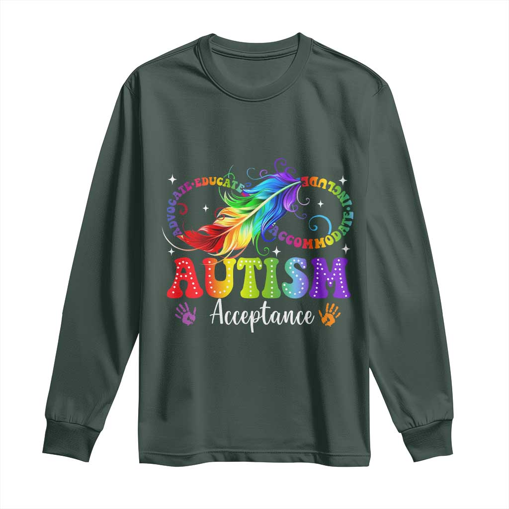 Autism Acceptance Long Sleeve Shirt Neurodivergent Support Rainbow Feather Infinity Symbol