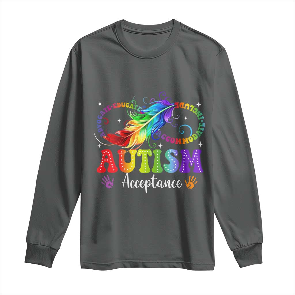 Autism Acceptance Long Sleeve Shirt Neurodivergent Support Rainbow Feather Infinity Symbol