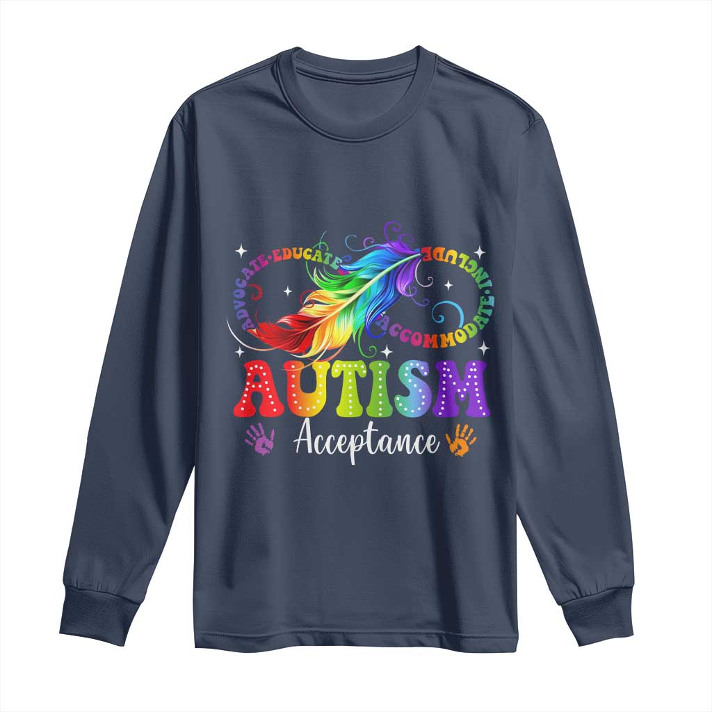 Autism Acceptance Long Sleeve Shirt Neurodivergent Support Rainbow Feather Infinity Symbol