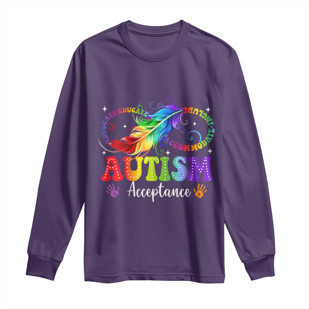 Autism Acceptance Long Sleeve Shirt Neurodivergent Support Rainbow Feather Infinity Symbol