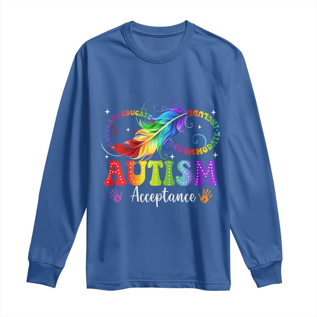 Autism Acceptance Long Sleeve Shirt Neurodivergent Support Rainbow Feather Infinity Symbol