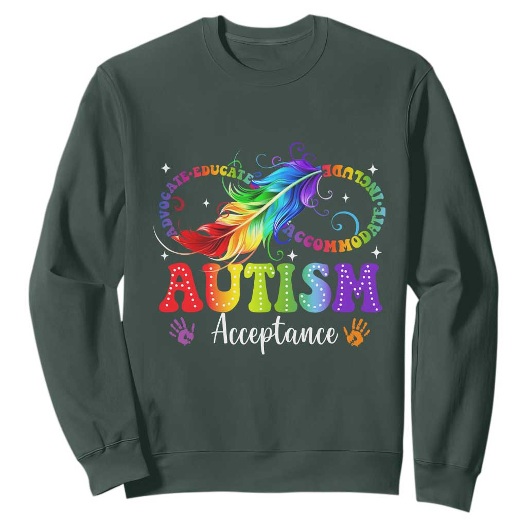Autism Acceptance Sweatshirt Neurodivergent Support Rainbow Feather Infinity Symbol