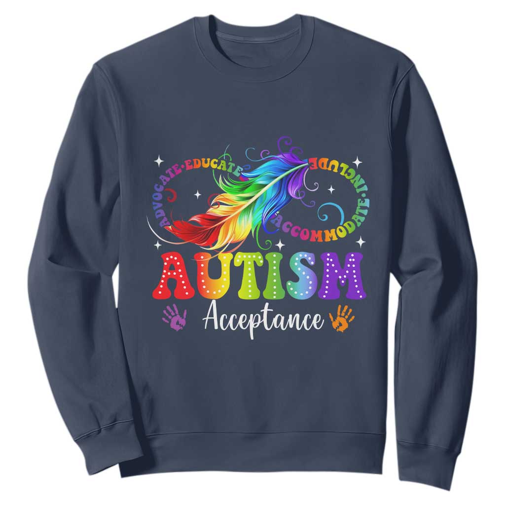 Autism Acceptance Sweatshirt Neurodivergent Support Rainbow Feather Infinity Symbol