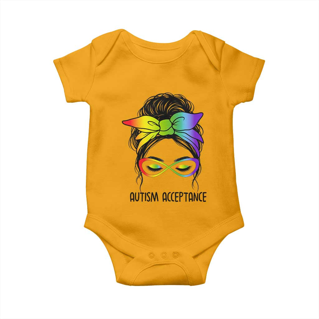 Autism Acceptance Baby Onesie Neurodiversity Awareness Messy Bun Women