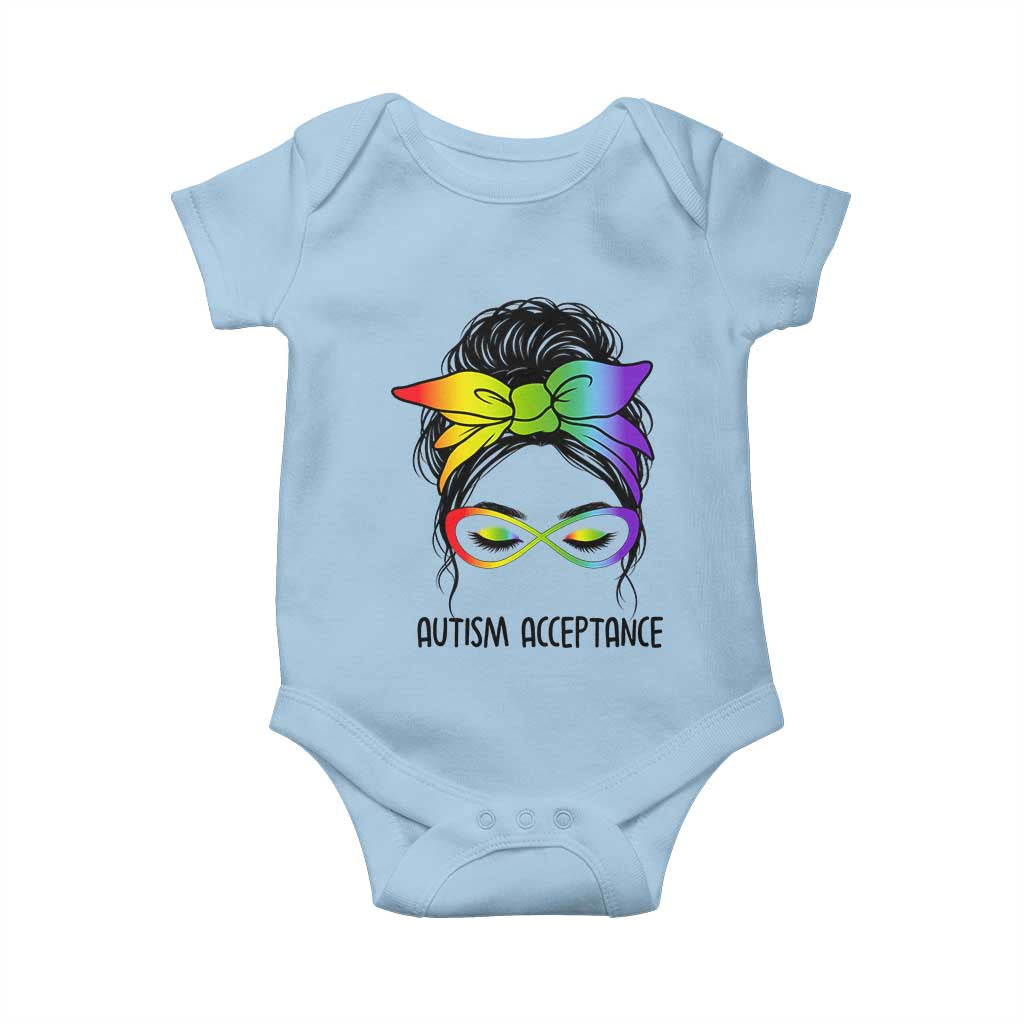 Autism Acceptance Baby Onesie Neurodiversity Awareness Messy Bun Women