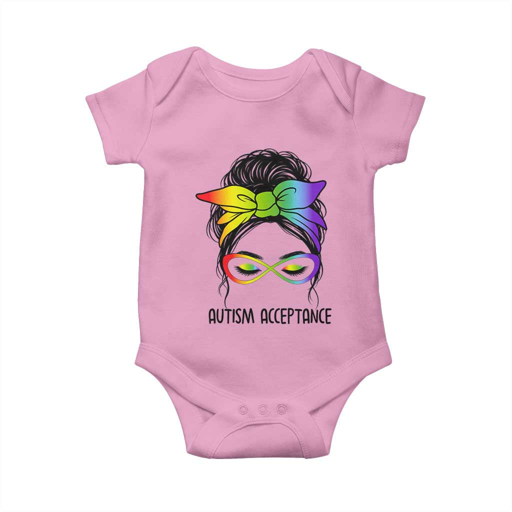 Autism Acceptance Baby Onesie Neurodiversity Awareness Messy Bun Women