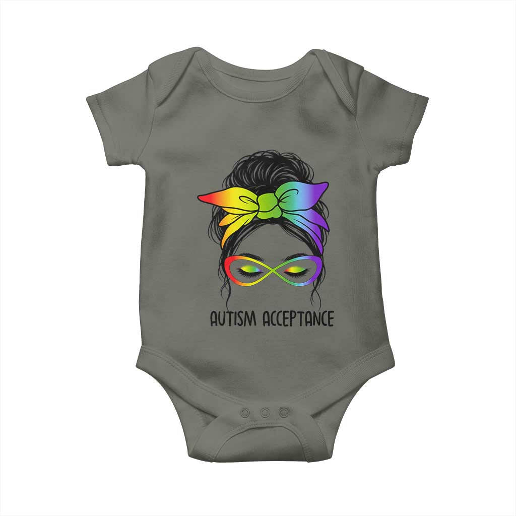 Autism Acceptance Baby Onesie Neurodiversity Awareness Messy Bun Women