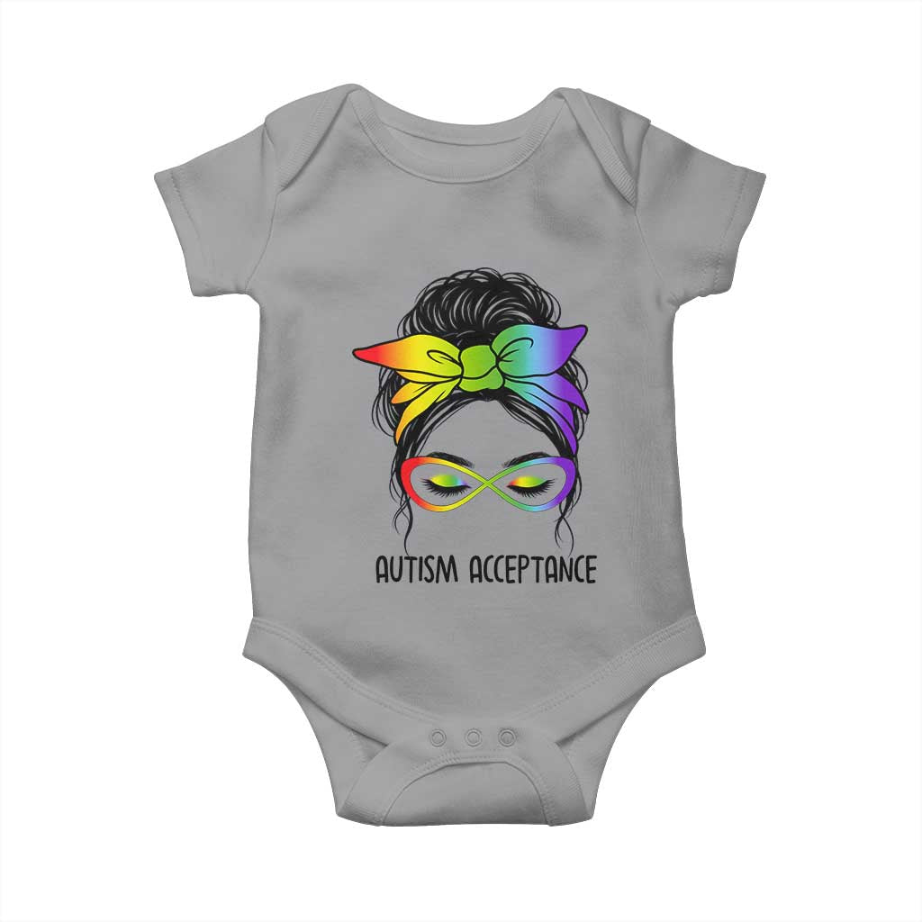 Autism Acceptance Baby Onesie Neurodiversity Awareness Messy Bun Women