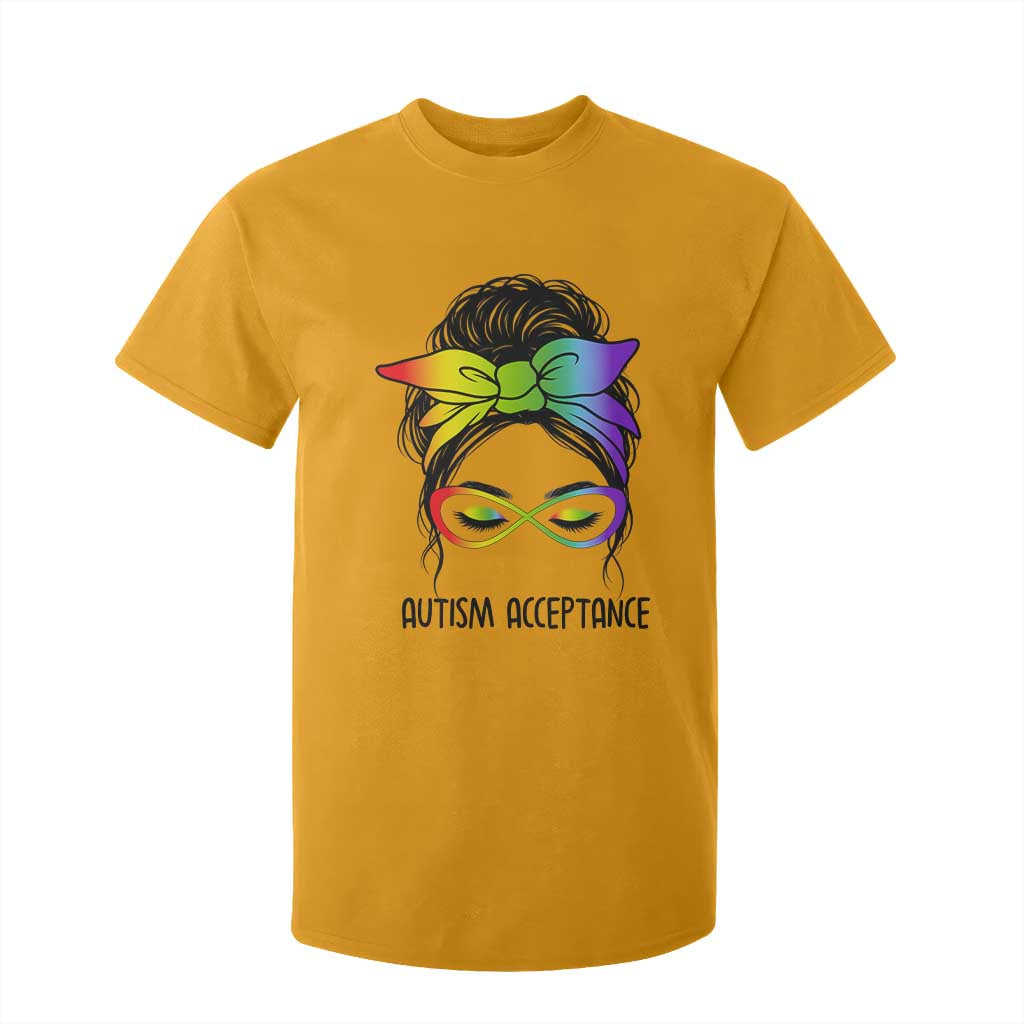 Autism Acceptance T Shirt For Kid Neurodiversity Awareness Messy Bun Women