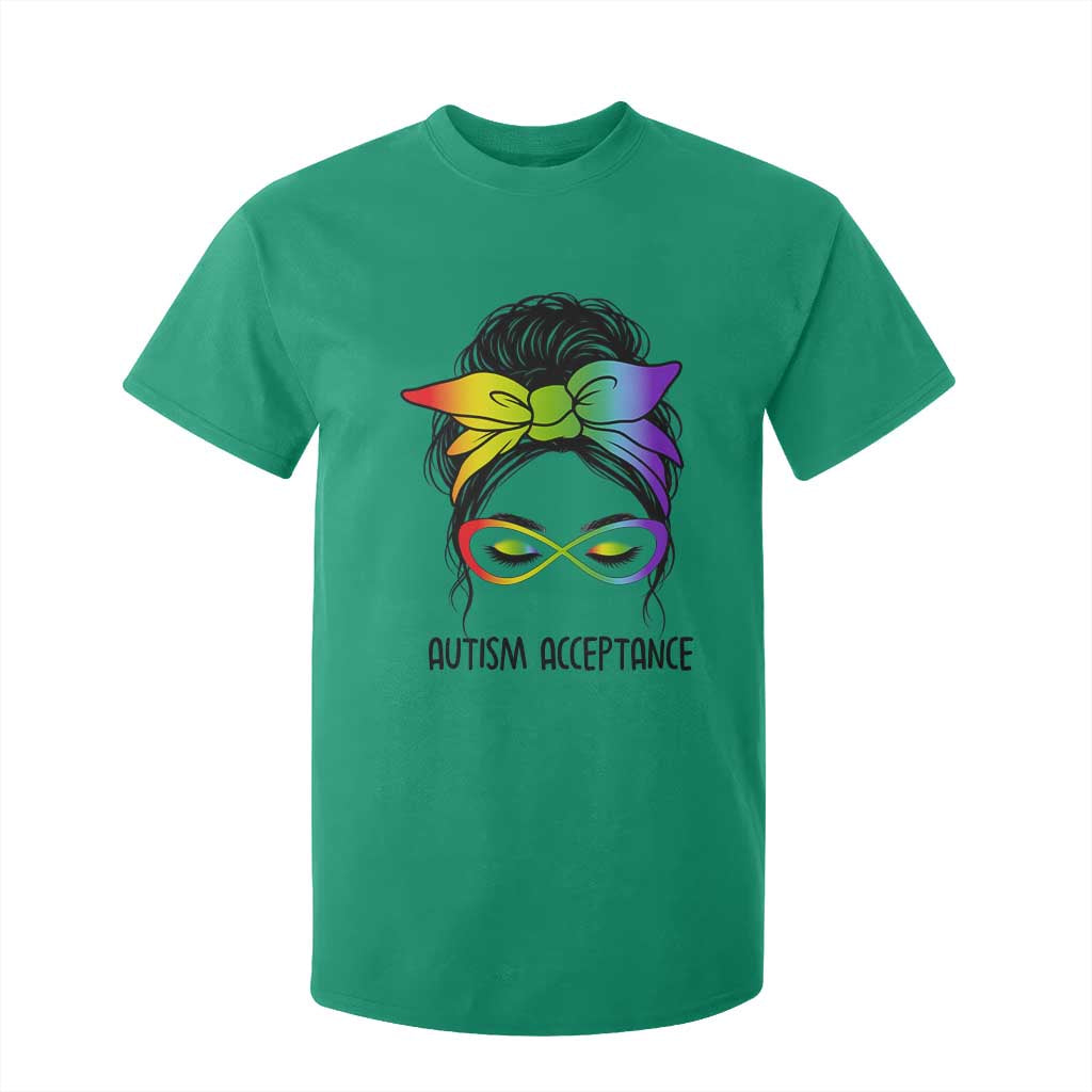 Autism Acceptance T Shirt For Kid Neurodiversity Awareness Messy Bun Women
