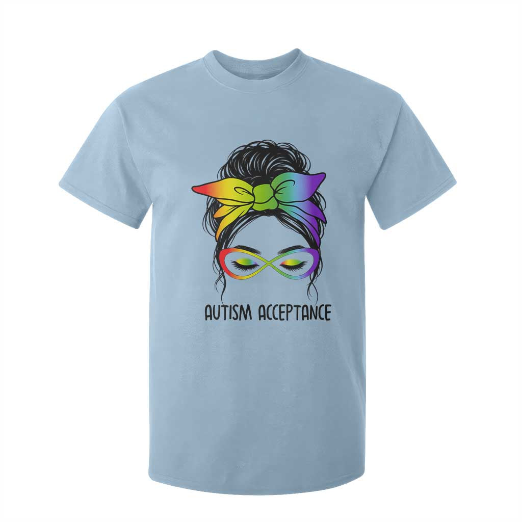 Autism Acceptance T Shirt For Kid Neurodiversity Awareness Messy Bun Women