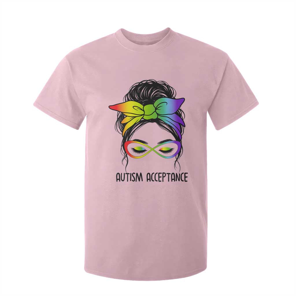 Autism Acceptance T Shirt For Kid Neurodiversity Awareness Messy Bun Women