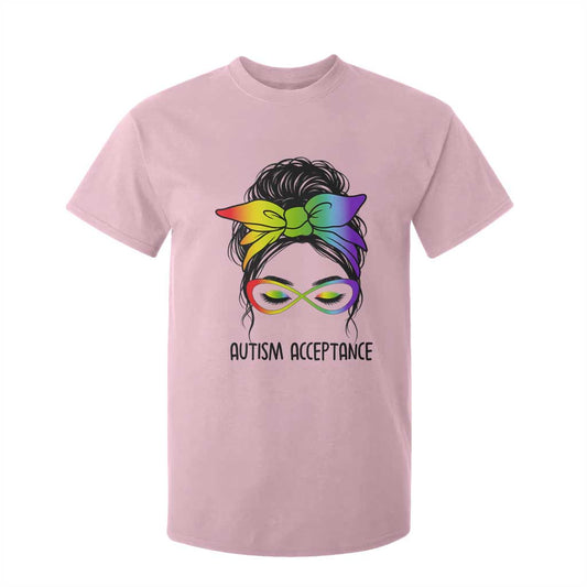 Autism Acceptance T Shirt For Kid Neurodiversity Awareness Messy Bun Women