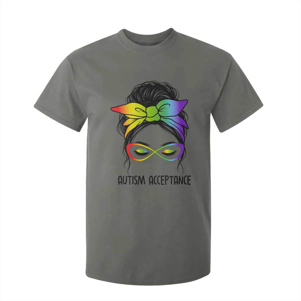 Autism Acceptance T Shirt For Kid Neurodiversity Awareness Messy Bun Women