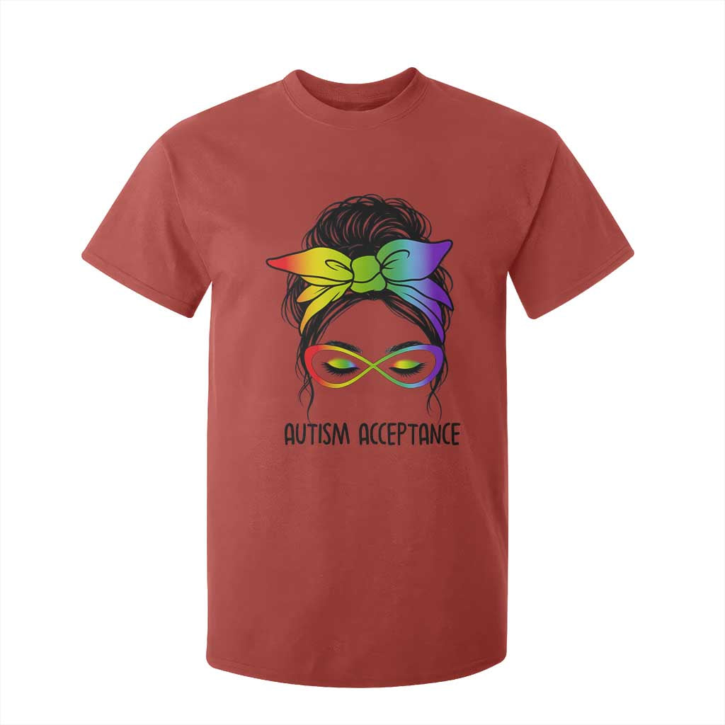 Autism Acceptance T Shirt For Kid Neurodiversity Awareness Messy Bun Women