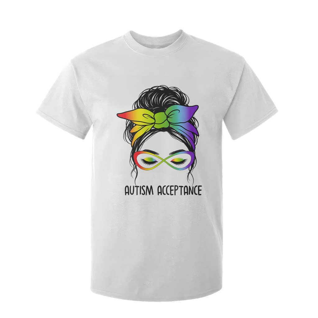 Autism Acceptance T Shirt For Kid Neurodiversity Awareness Messy Bun Women
