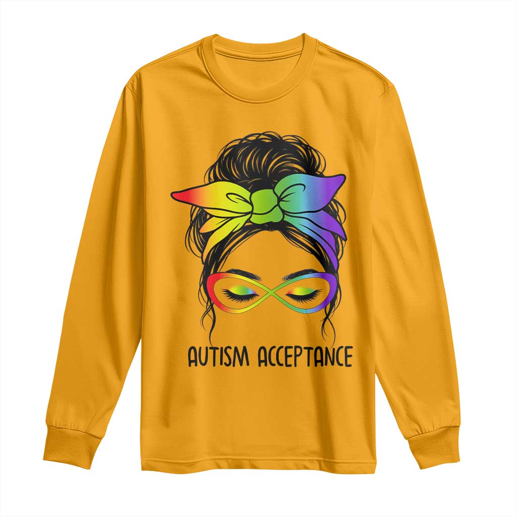 Autism Acceptance Long Sleeve Shirt Neurodiversity Awareness Messy Bun Women
