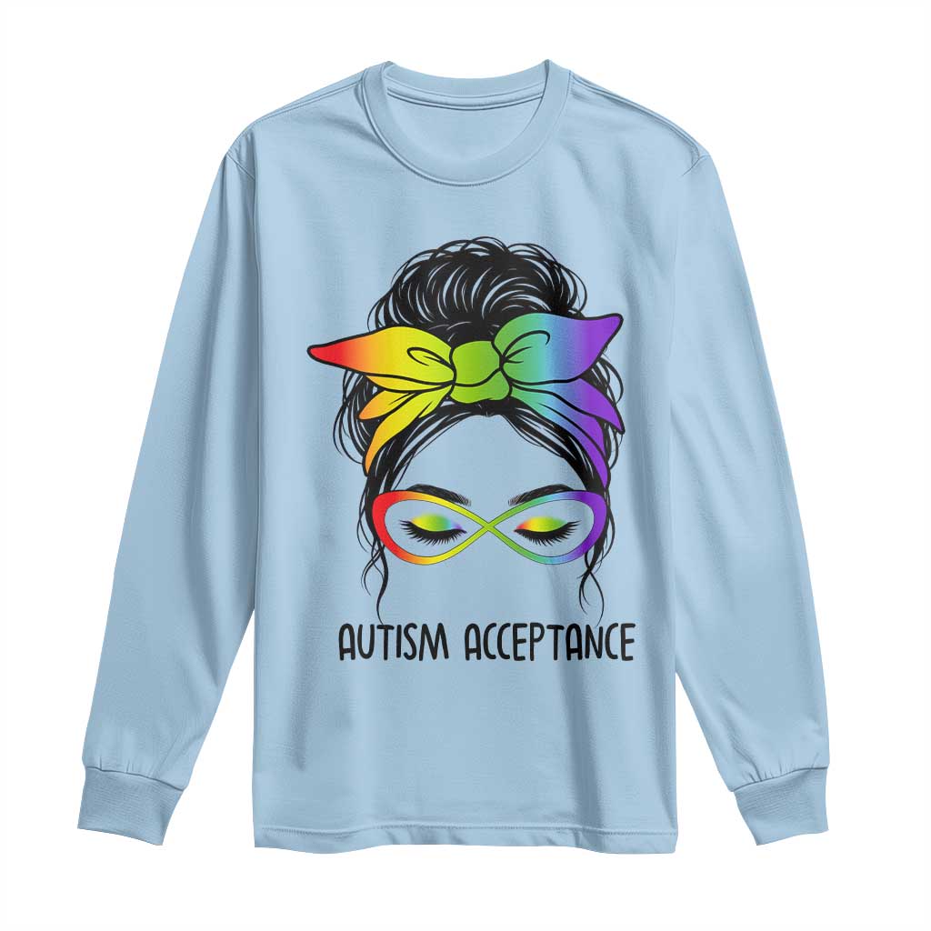 Autism Acceptance Long Sleeve Shirt Neurodiversity Awareness Messy Bun Women